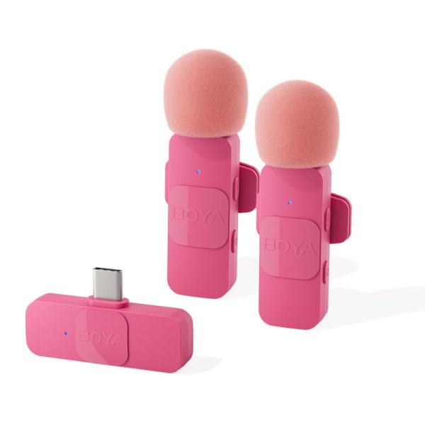 BOYA BY-V20 (DUO) Ultracompact 2-Person Wireless Microphone System with USB-C Connector for Mobile Devices (2.4 GHz - Pink)