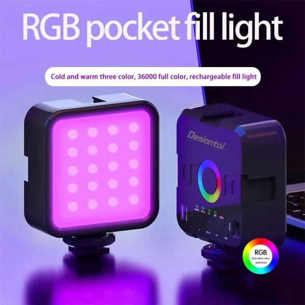 Desiontal W70 RGB Led Video Light Mini On-Camera SLR Light 36000 Full Color Lighting Lamp