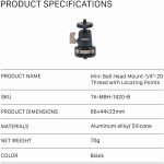 Tilta Mini Ball Head Mount with 1/4"-20 and Locating Pins TA-MBH-1420-B - Image 17