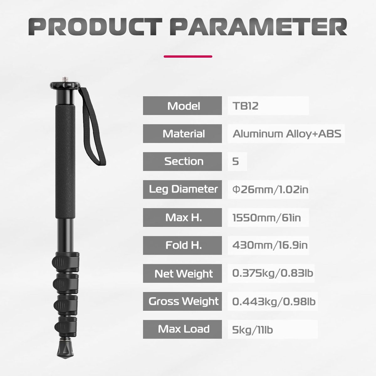 Ulanzi TB12 61-Inch Camera Monopod, Aluminum Photography Monopod with 5-Section Height, Lightweight & Portable Camera Accessories, for Cameras Canon, Nikon & Sony Mirrorless & DSLR, Easy to Carry - Image 3