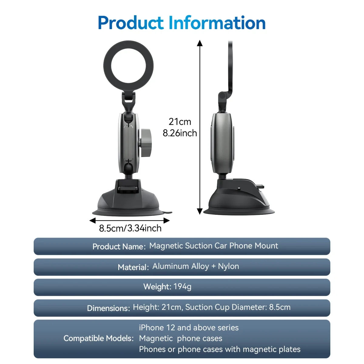 11_eae046d6-d65a-47ad-9adc-4dcdb0b5807d TELESIN Magnetic Suction Car Phone Mount P3-SUS-02 - Image 12