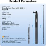 TELESIN 9.8' Carbon Fiber Selfie Stick GP-MNP-300-3 - Image 2