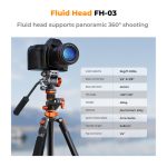 K&F Concept Professional Video Tripod with Fluid Head FH-03 (KF09.137) - Image 8