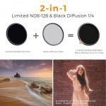 K&F Concept 82mm Black Mist 1/4 + ND8-128 Variable ND 2 in 1 Filter with Double-sided 28-layer Anti-reflection Green Film and Lever Nano-Xcel Series (KF01.2033) - Image 2
