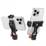 K&F Concept Metal Phone Tripod Mount,Universal Smartphone Stand with 2 Cold Shoe Mount, Adjustable Cellphone Holder for Horizontal and Vertical Shooting, Compatible with iPhone/Samsung and All Phones (KF31.094)