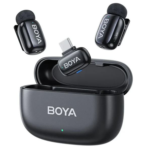 BOYA Mini-14 Tiny Wireless Microphone System 2-Person With USB-C Connector For Android/iOS Devices (2.4 GHz, Black)