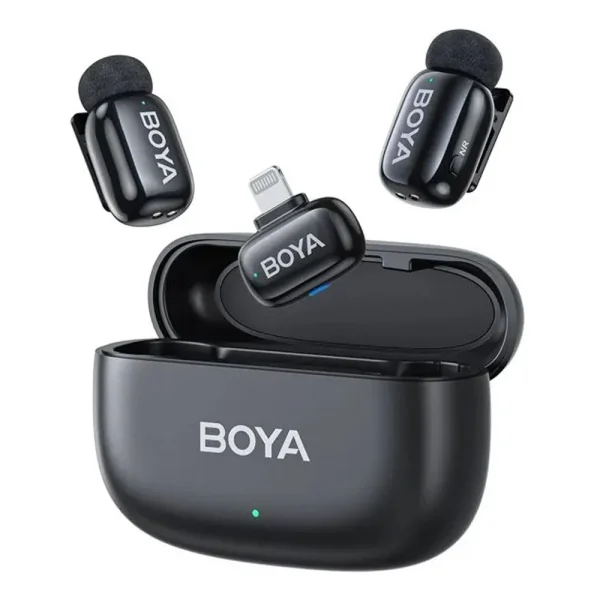 BOYA Mini-15 Tiny Wireless Microphone System 2-Person With Lightning Connector For iOS Devices (2.4 GHz, Black)