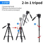 Jmary KP-2599 Aluminum Tripod – 1.65m Lightweight Travel Tripod with 360° Panoramic Head & Quick Release Plate (Black) - Image 3