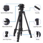 Jmary KP-2599 Aluminum Tripod – 1.65m Lightweight Travel Tripod with 360° Panoramic Head & Quick Release Plate (Black) - Image 2