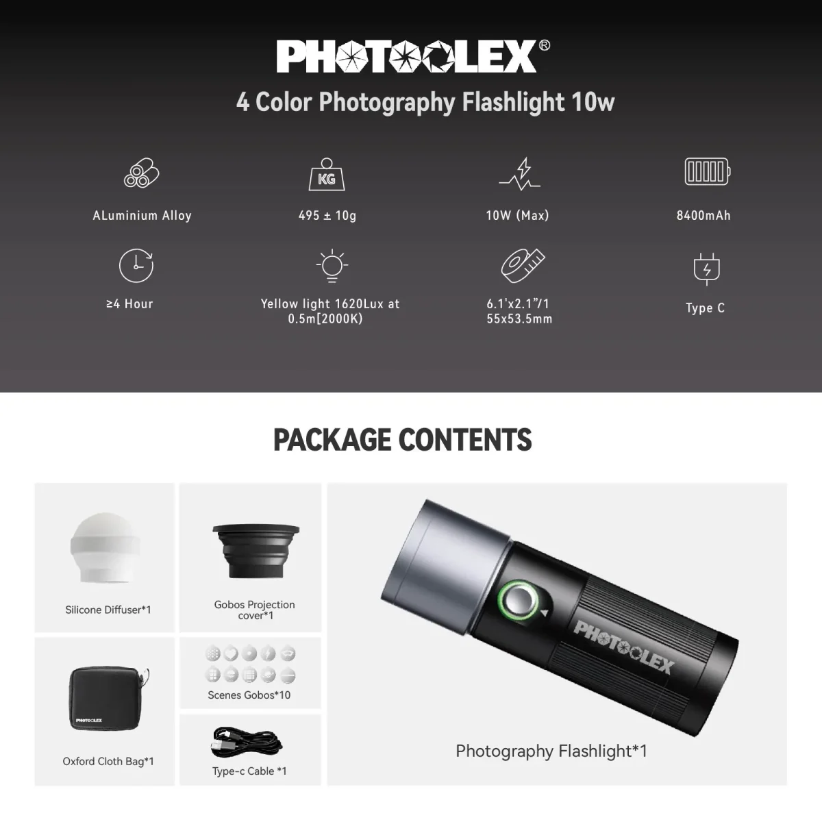 PHOTOOLEX Magnetic Gobos Four Colors Photography Spotlight 12w Upgrade Set - Image 10