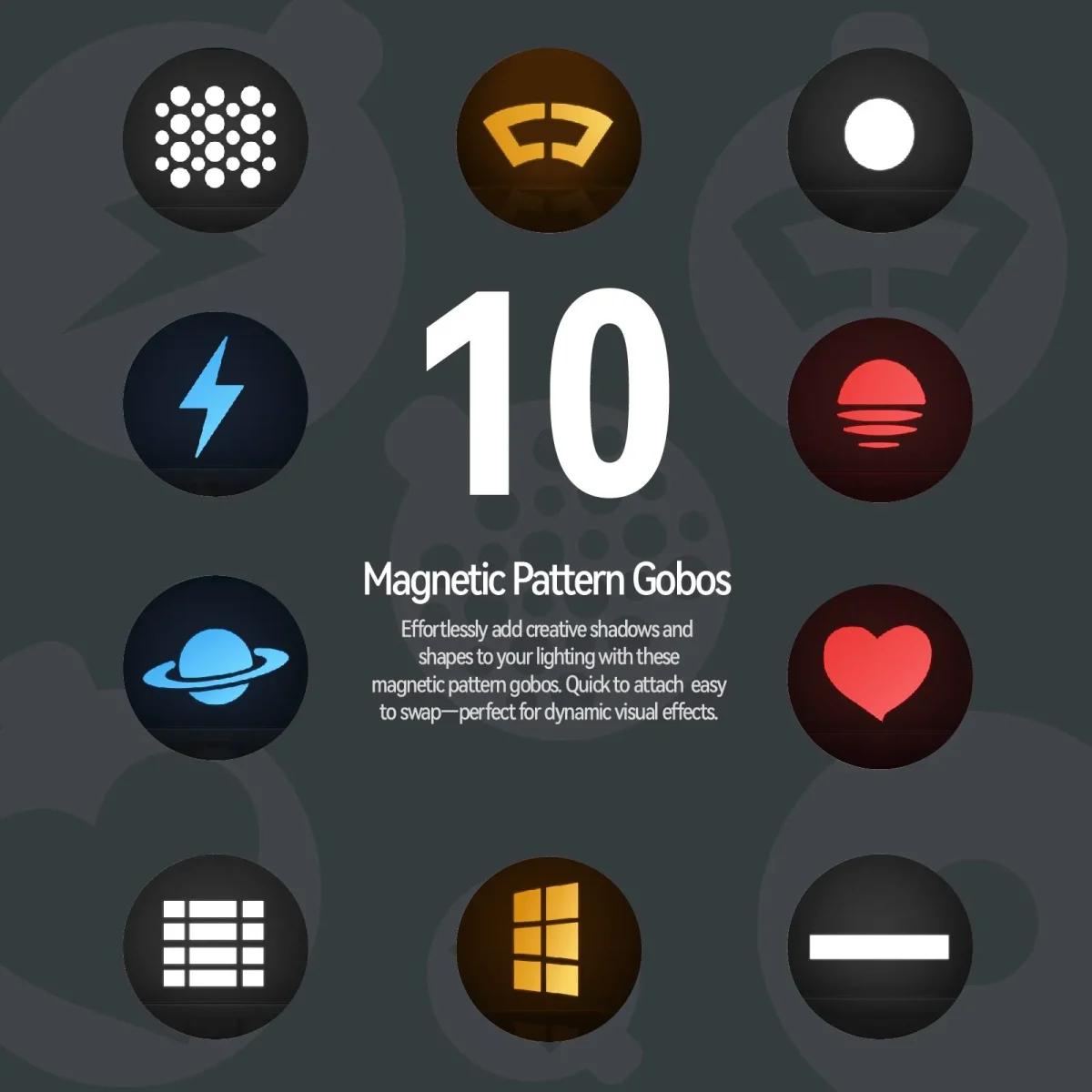 PHOTOOLEX Magnetic Gobos Four Colors Photography Spotlight 12w Upgrade Set - Image 7