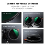 K&F Concept 82mm 3-in-1 Lens Filter Variable ND2-32, CPL, Black Mist 1/4, 28-Layer Nano Coating – (KF01.2928V2) - Image 4