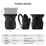 K&F Concept Nature Wander11 20L Camera Backpack – Black, Waterproof Travel Photography Bag with 15.6" Laptop Sleeve, Tripod Holder & Expandable Storage (KF13.173) - Image 2