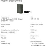 Tilta LP-E6P USB-C Battery (2400mAh, Green) TLP-E6P-GN - Image 2