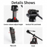 Jmary Professional KS355+HG60 DSLR ILDC Camera 2-in-1 Monopod Tripod 360 Degree Panoramic Ball Head Stand - Black - Image 4