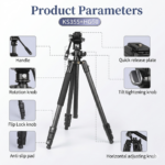 Jmary Professional KS355+HG60 DSLR ILDC Camera 2-in-1 Monopod Tripod 360 Degree Panoramic Ball Head Stand - Black - Image 3