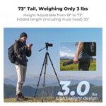 K&F Concept 73" Aluminum Travel Tripod with Fluid Head (KF09.172) - Image 5