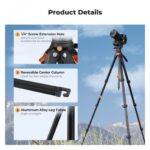 K&F Concept 73" Aluminum Travel Tripod with Fluid Head (KF09.172) - Image 4