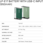 Tilta LP-E17 Kit with 2 Batteries and 2-Bay USB Charger (Ash Green) TBC-E17-A-AG - Image 8