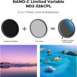 K&F Concept 82mm 2-in-1 CPL + Variable ND2-ND32 Filter 18-Layer Blue Coating (KF01.2603) - Image 5