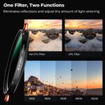 K&F Concept 82mm 2-in-1 CPL + Variable ND2-ND32 Filter 28-Layer Green Coating (KF01.1088V2) - Image 5